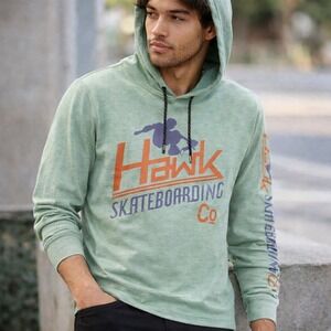 Tony Hawk Long Sleeved Hooded Graphic Print Tee‎ Skateboard Teen Pullover Medium